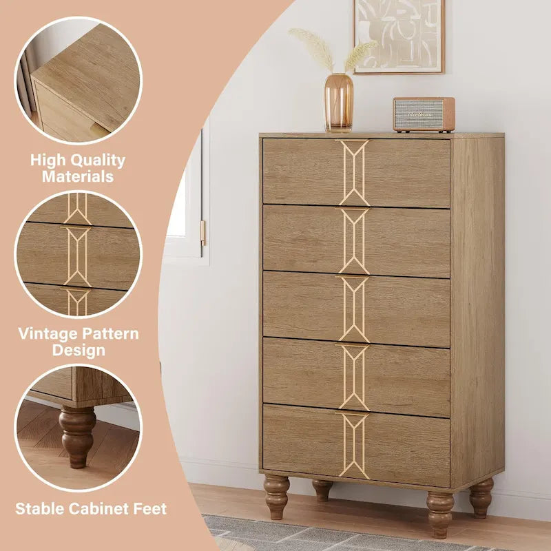 Commode 5 tiroirs, en bois moderne