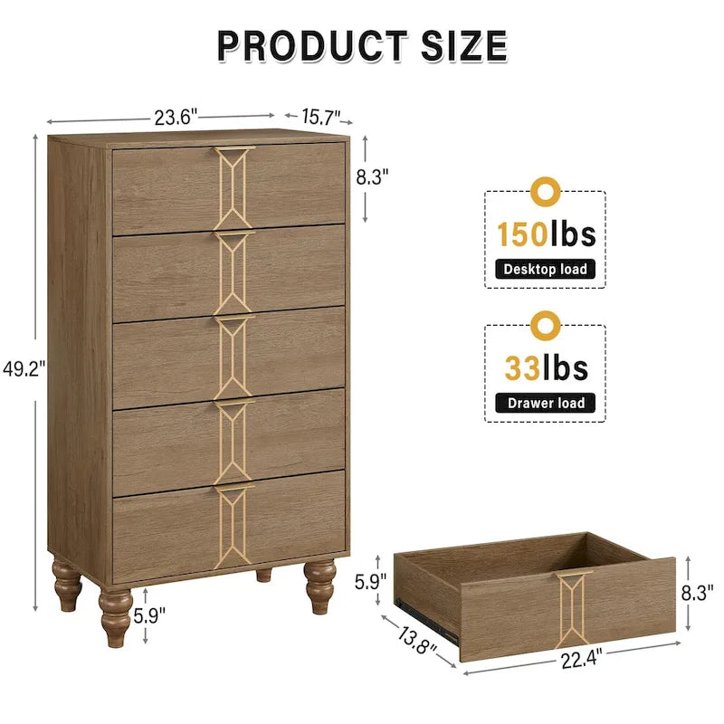 Commode 5 tiroirs, en bois moderne
