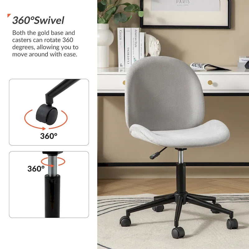 Chaise de bureau moderne Ines 360 pivotante sans accoudoirs avec piètement métallique par HULALA HOME