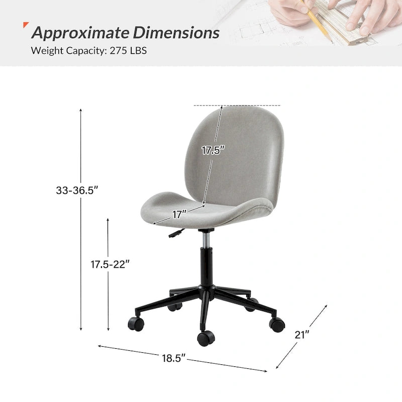 Chaise de bureau moderne Ines 360 pivotante sans accoudoirs avec piètement métallique par HULALA HOME
