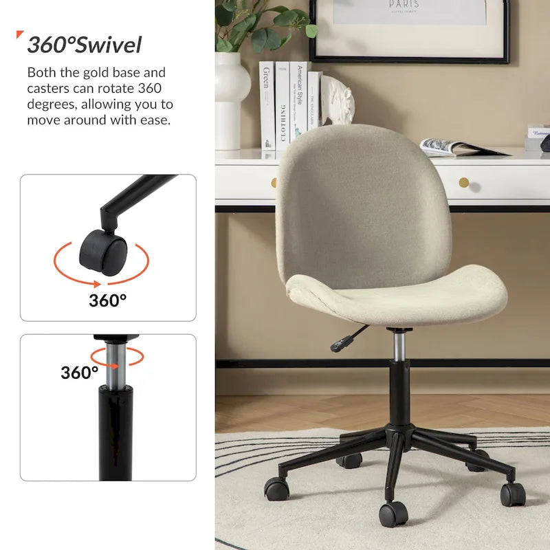 Chaise de bureau moderne Ines 360 pivotante sans accoudoirs avec piètement métallique par HULALA HOME