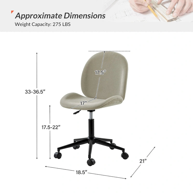 Chaise de bureau moderne Ines 360 pivotante sans accoudoirs avec piètement métallique par HULALA HOME