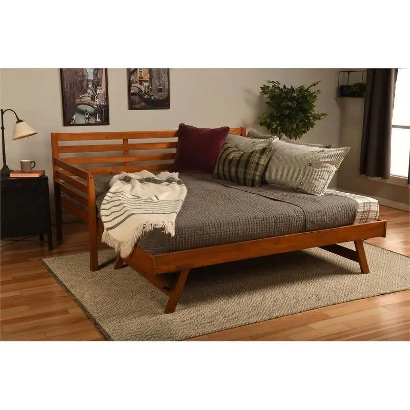 Cadre de lit de repos en bois massif avec lit gigogne double escamotable