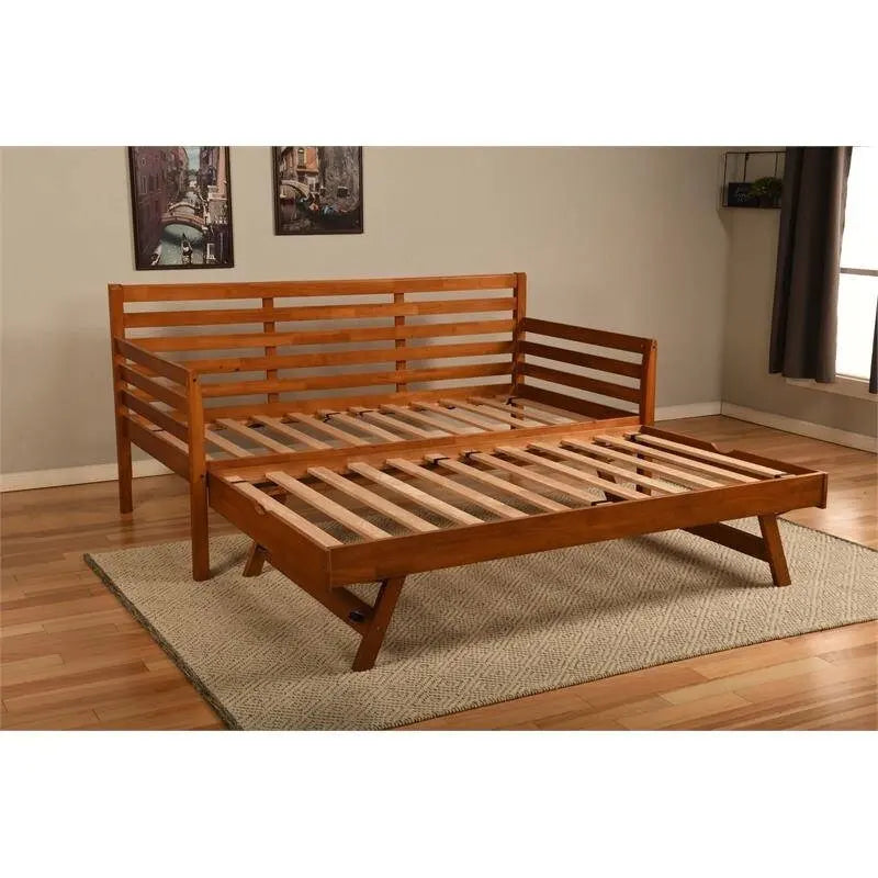 Cadre de lit de repos en bois massif avec lit gigogne double escamotable