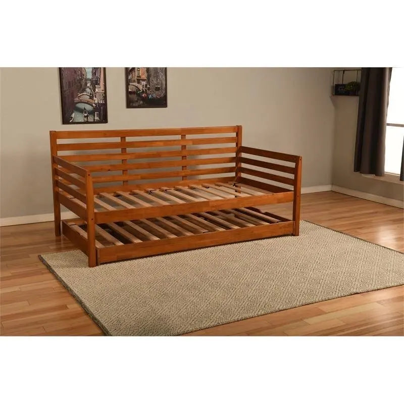 Cadre de lit de repos en bois massif avec lit gigogne double escamotable