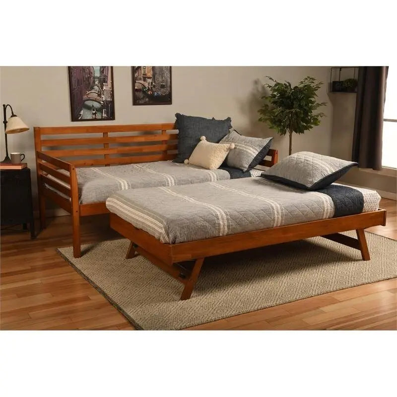 Cadre de lit de repos en bois massif avec lit gigogne double escamotable