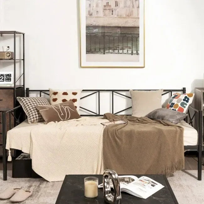Cadre de lit de repos en métal, taille double, avec lattes