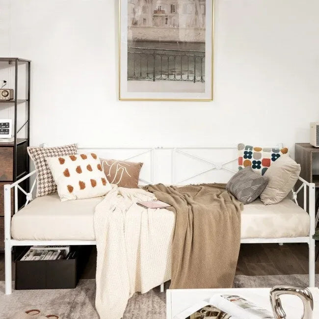 Cadre de lit de repos en métal, taille double, avec lattes