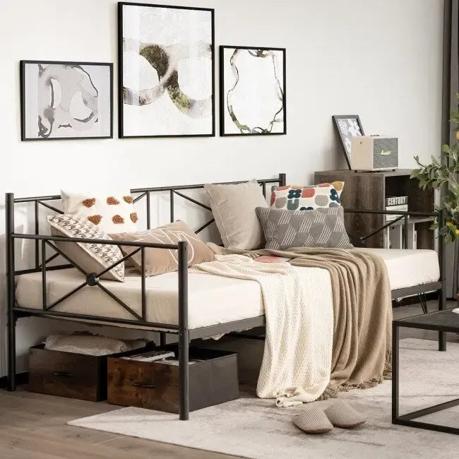 Cadre de lit de repos en métal, taille double, avec lattes