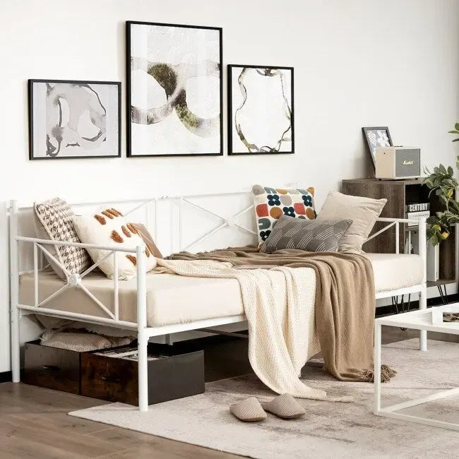 Cadre de lit de repos en métal, taille double, avec lattes