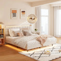 Lit flottant KingSize avec rangement dans la tête de lit et lumières LED RVB, beige