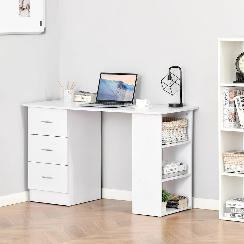 Poste de travail avec tiroirs et étagères de rangement