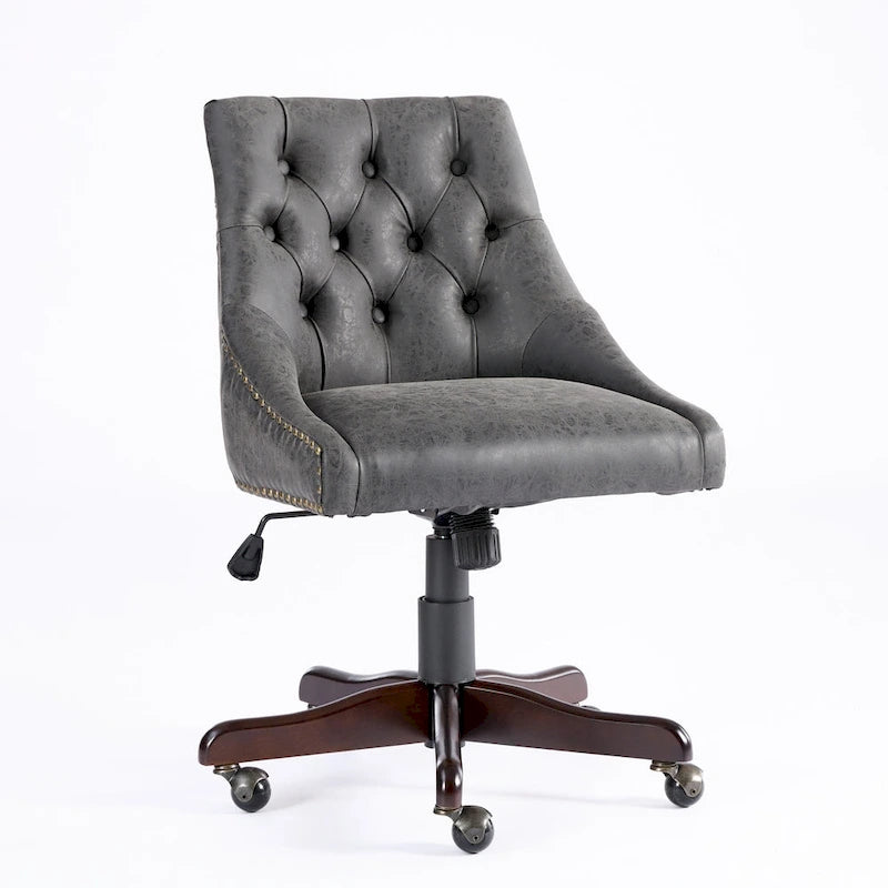 Fauteuil de bureau à domicile en tissu à motif peau de mouton de style rétro médiéval avec fonctions de levage, de pivotement et d'inclinaison