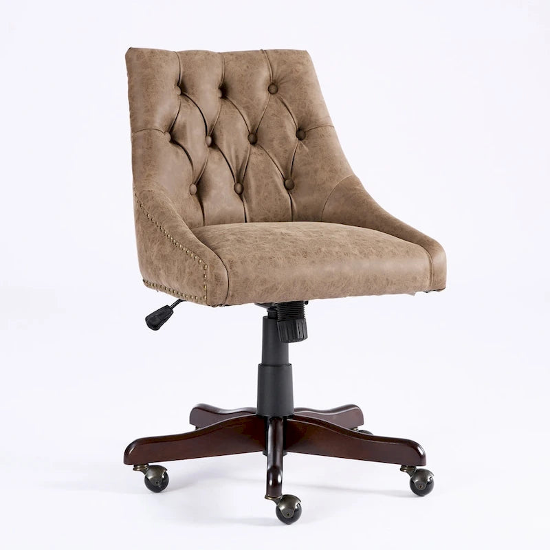 Fauteuil de bureau à domicile en tissu à motif peau de mouton de style rétro médiéval avec fonctions de levage, de pivotement et d'inclinaison