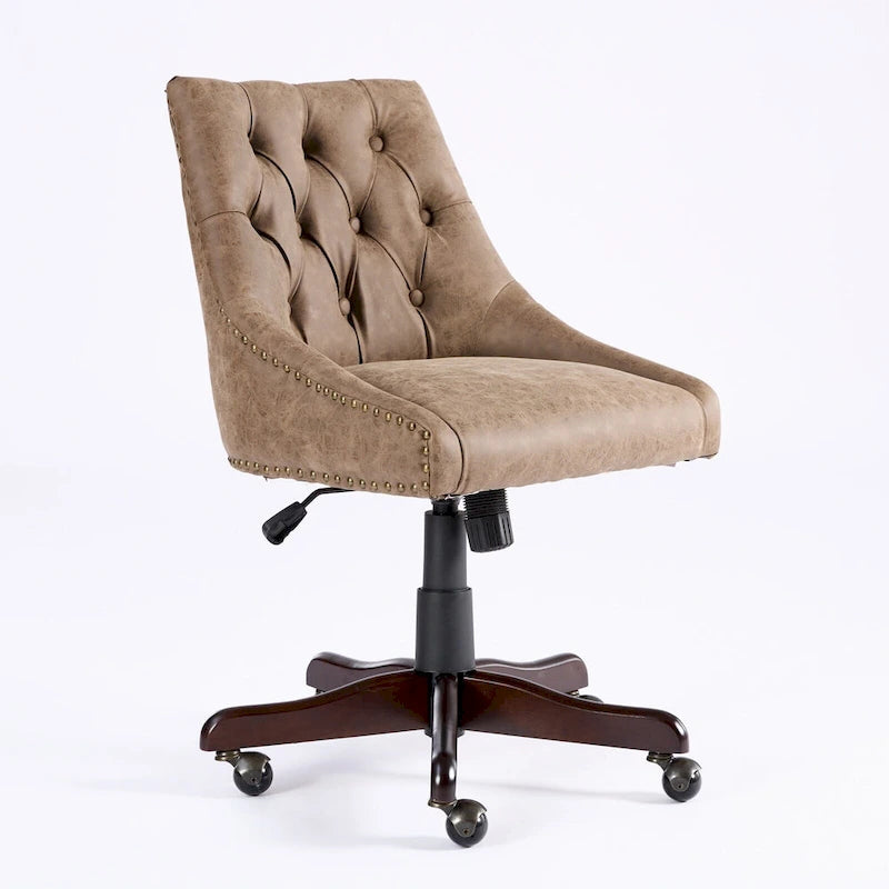 Fauteuil de bureau à domicile en tissu à motif peau de mouton de style rétro médiéval avec fonctions de levage, de pivotement et d'inclinaison