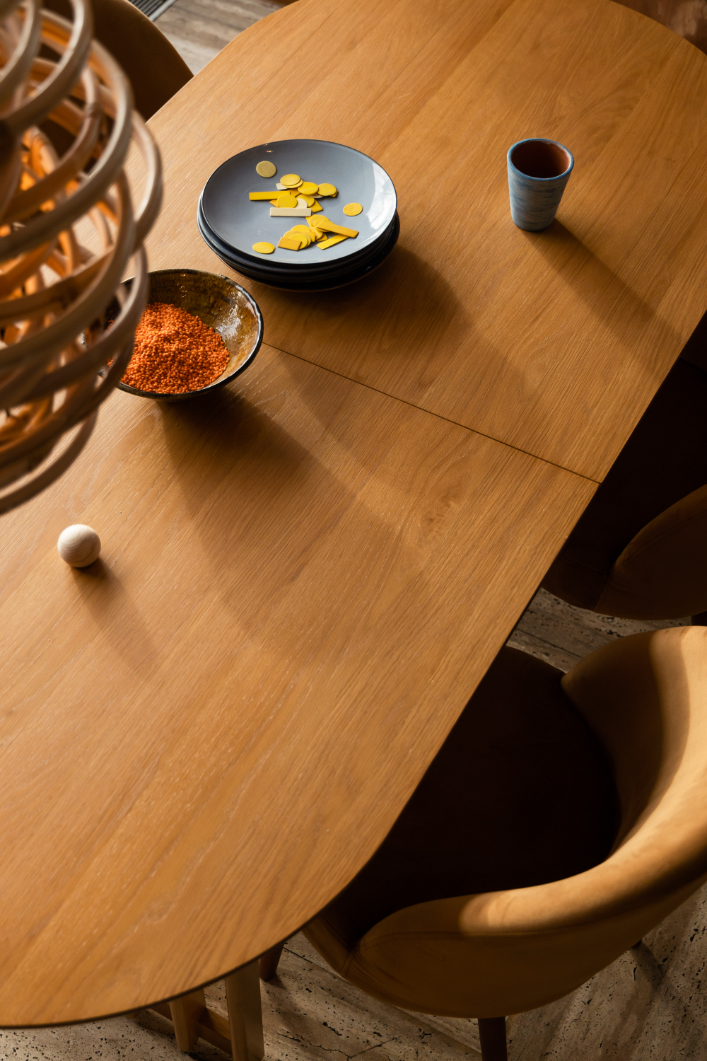 Table à manger ovale réglable en chêne