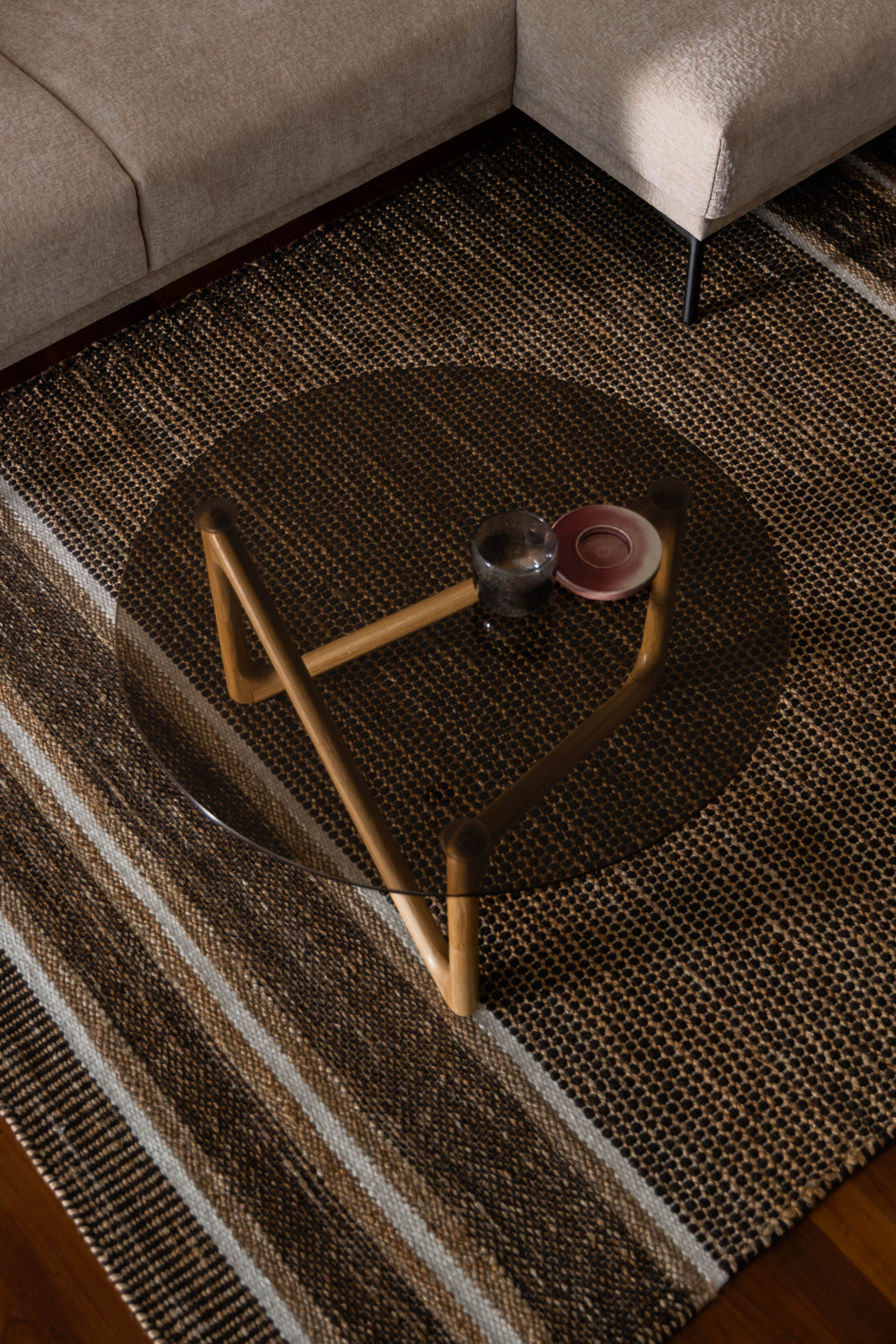 Table basse rétro en verre rond