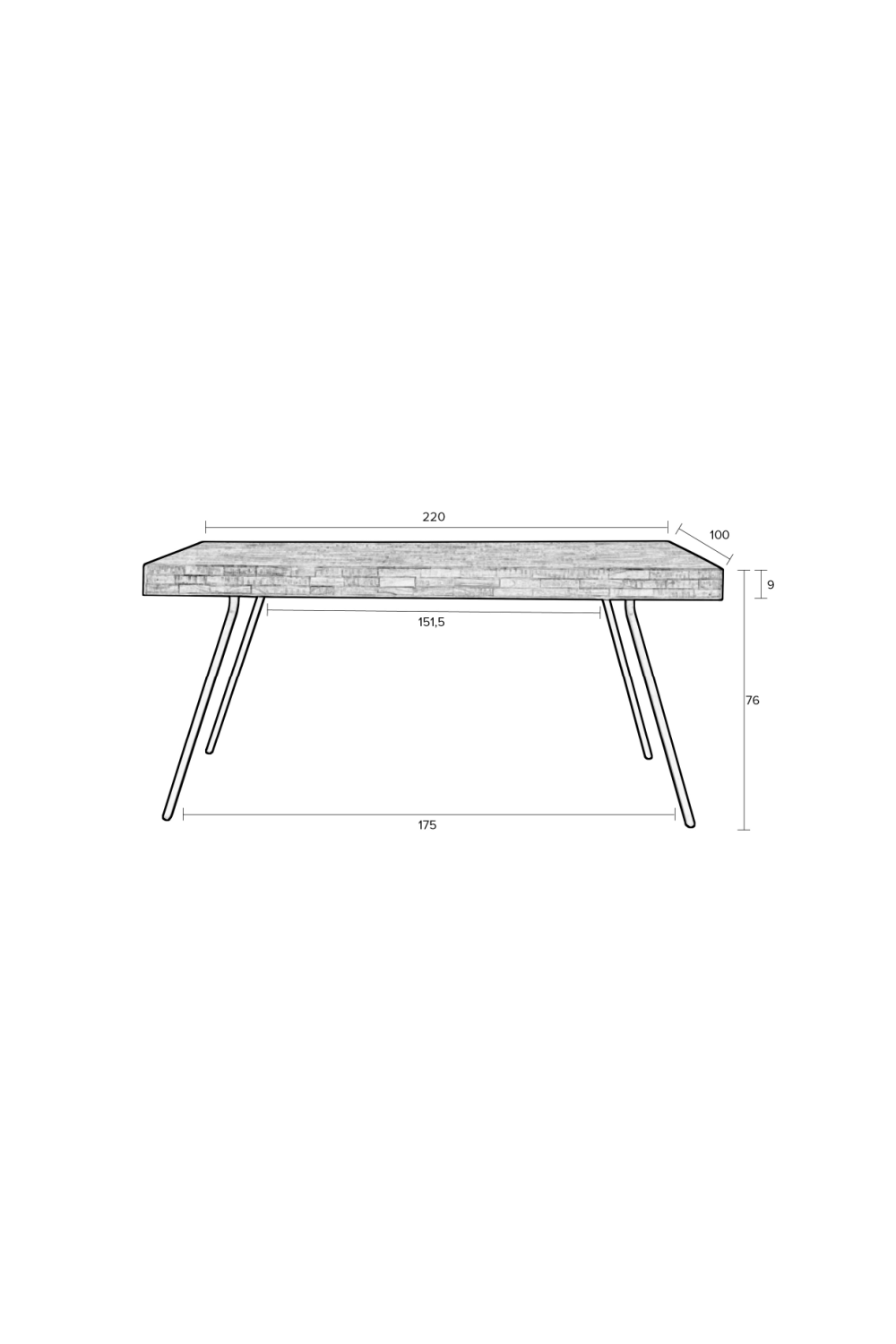 Table de salle à manger en teck laqué naturel